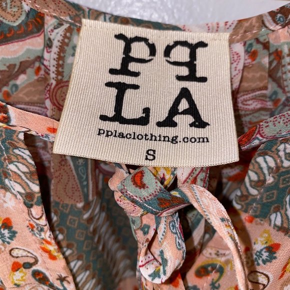 PPLA Peasant Blouse Paisley Pink Green Red Small Women Boho Ladies Ruffle Sheer - Picture 2 of 4